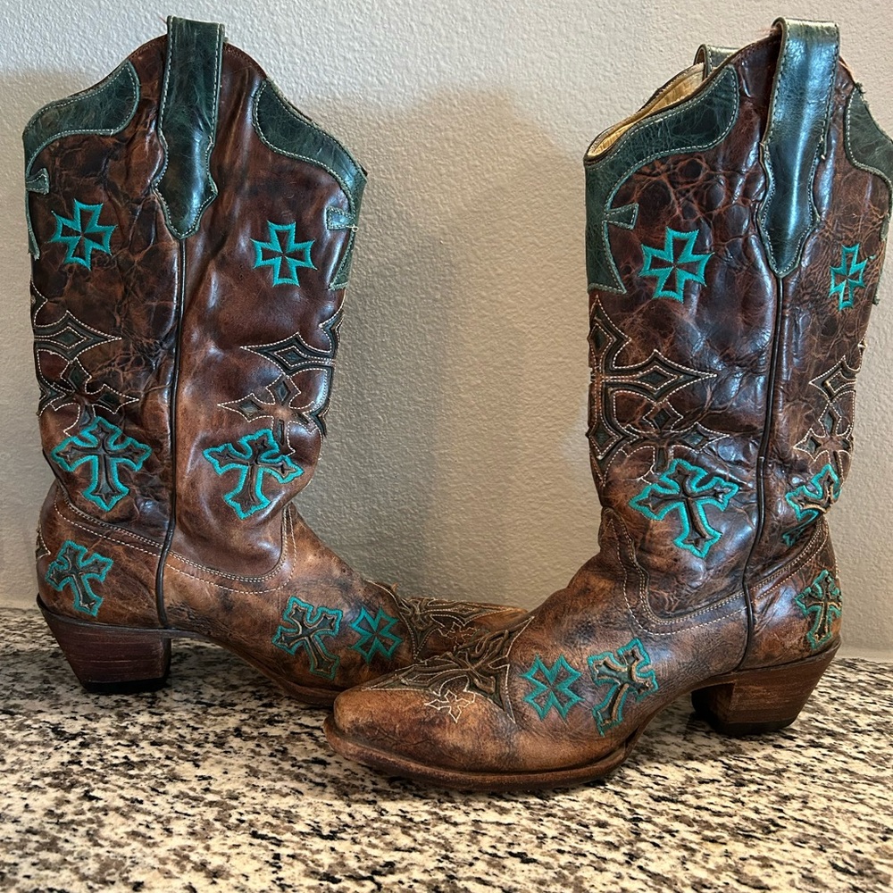 Corral Whiskey Turquoise Cross Cowgirl Boots